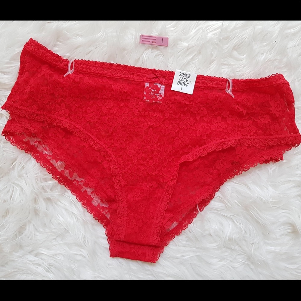 Red Lace Underwear Panty Briefs Large 2 Pair